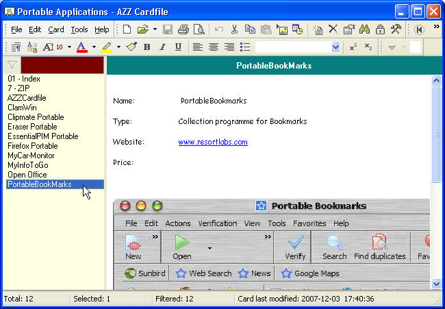 Portable applications AZZ Cardfile