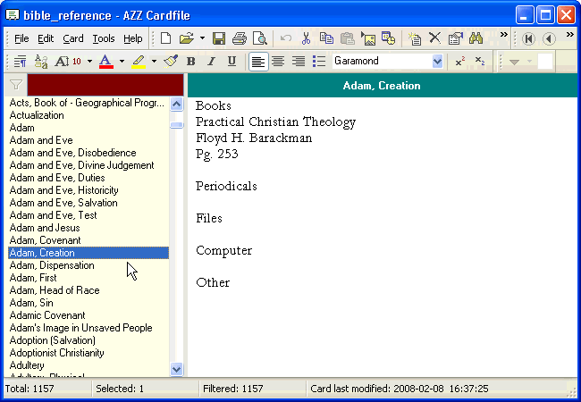 Bible reference collection on AZZ Cardfile