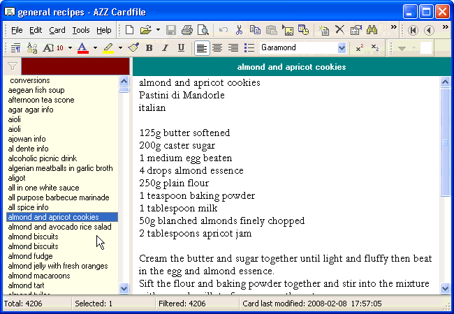 General recipe collection on AZZ Cardfile