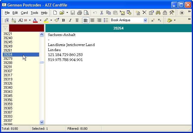 German ZIP codes - Azz Cardfile