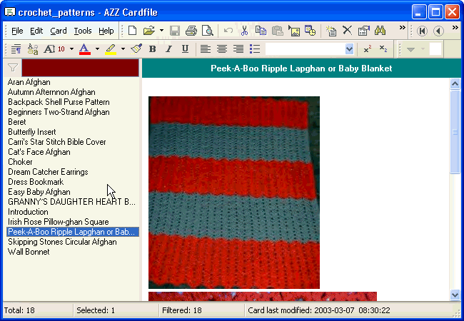 Crochet Patterns Cardfile Sample