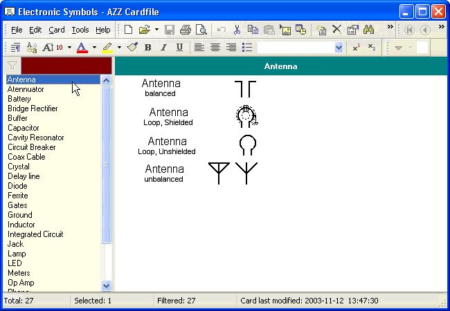 Electronic Symbols Cardfile