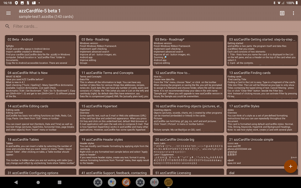 Tablet (Lenovo TB-X6.., Android 9)<br/> Dark theme. Large card size in 4 columns