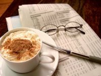 Morning news with coffee